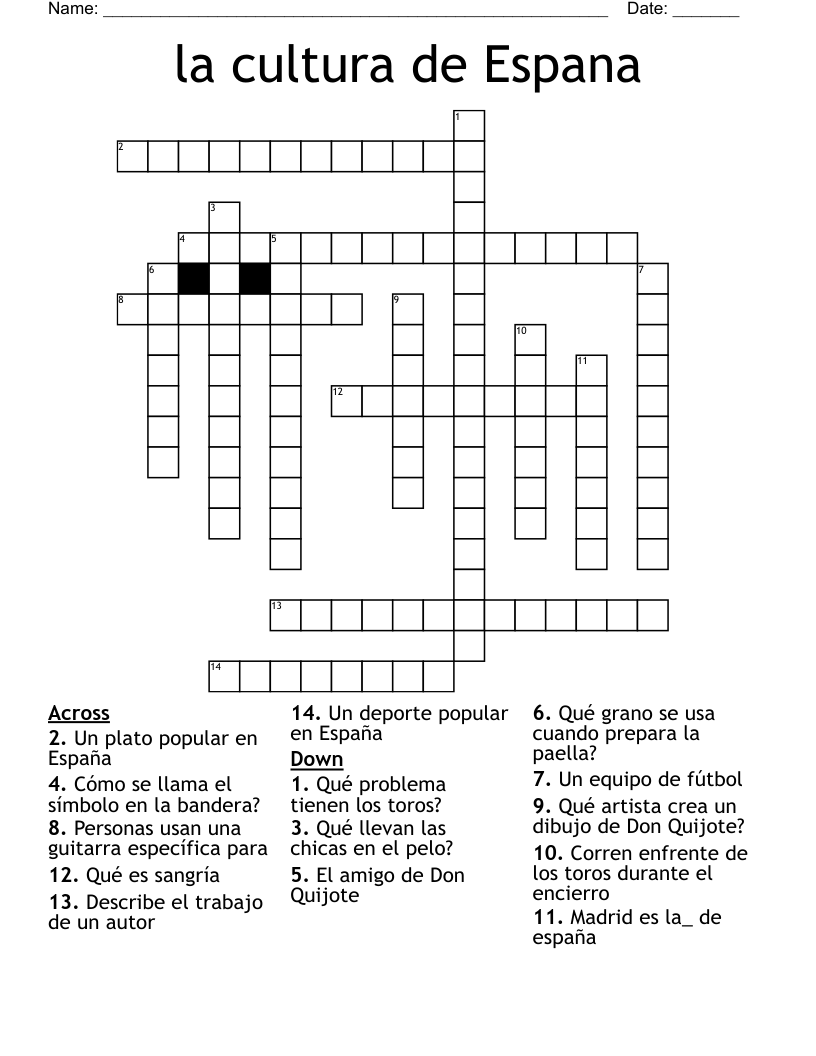 la cultura de Espana Crossword