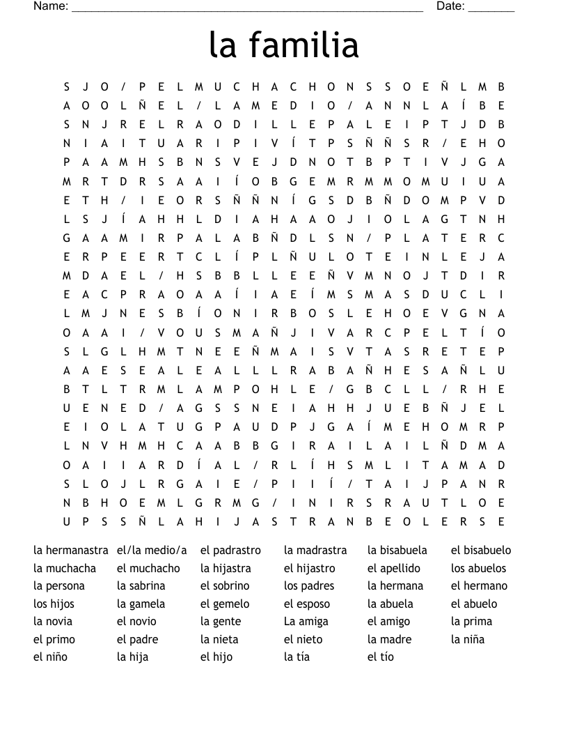 la familia Word Search