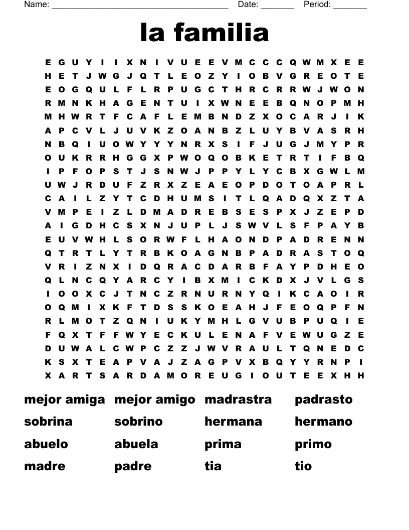 la familia Word Search