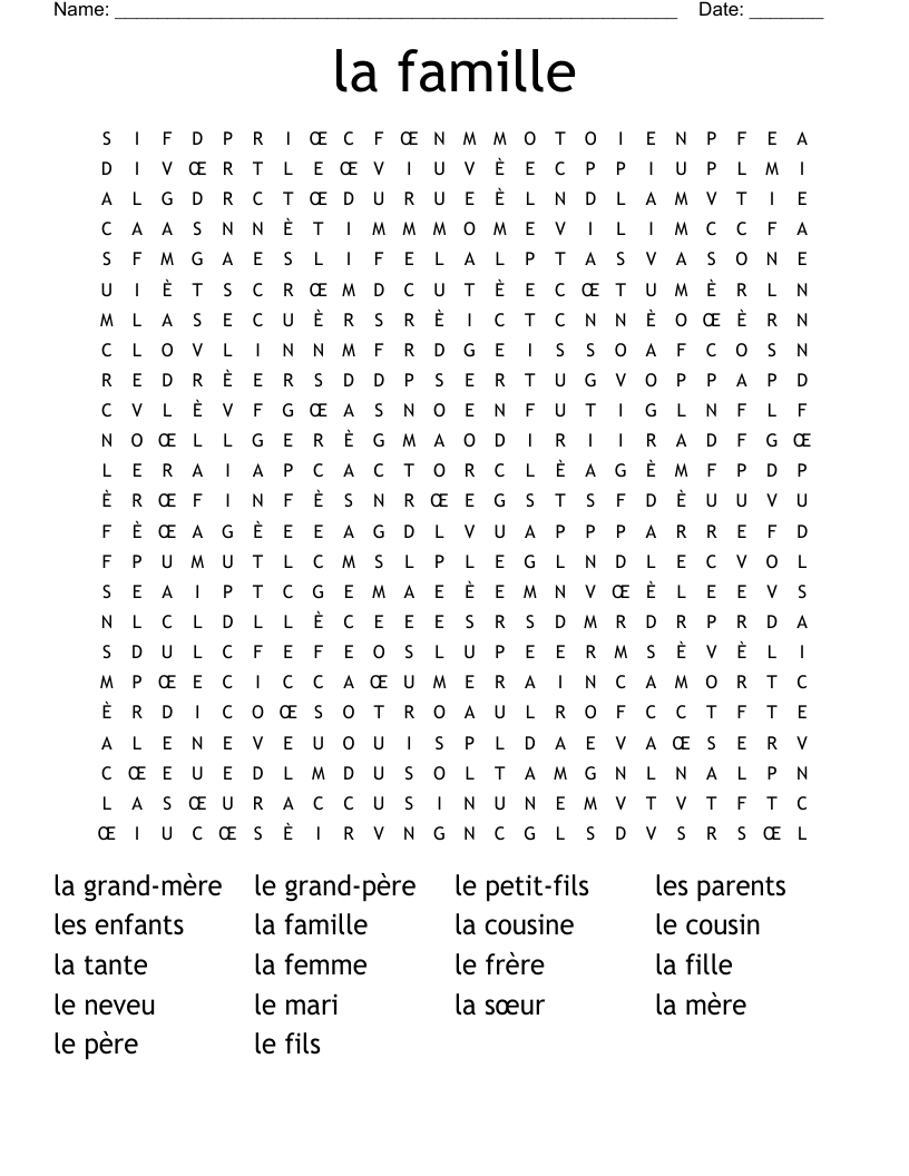 la famille Word Search