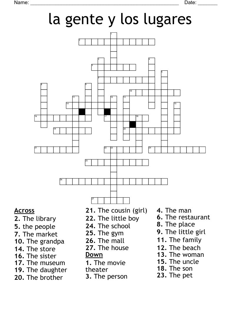 la gente y los lugares Crossword