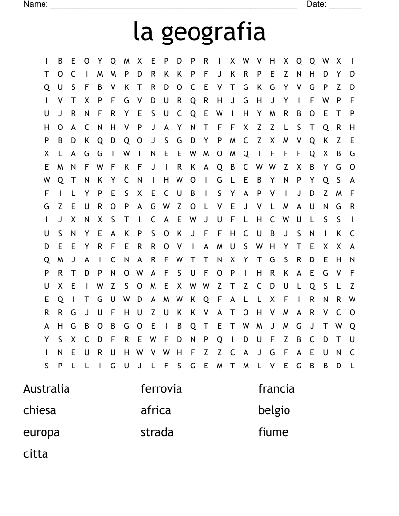 la geografia Word Search
