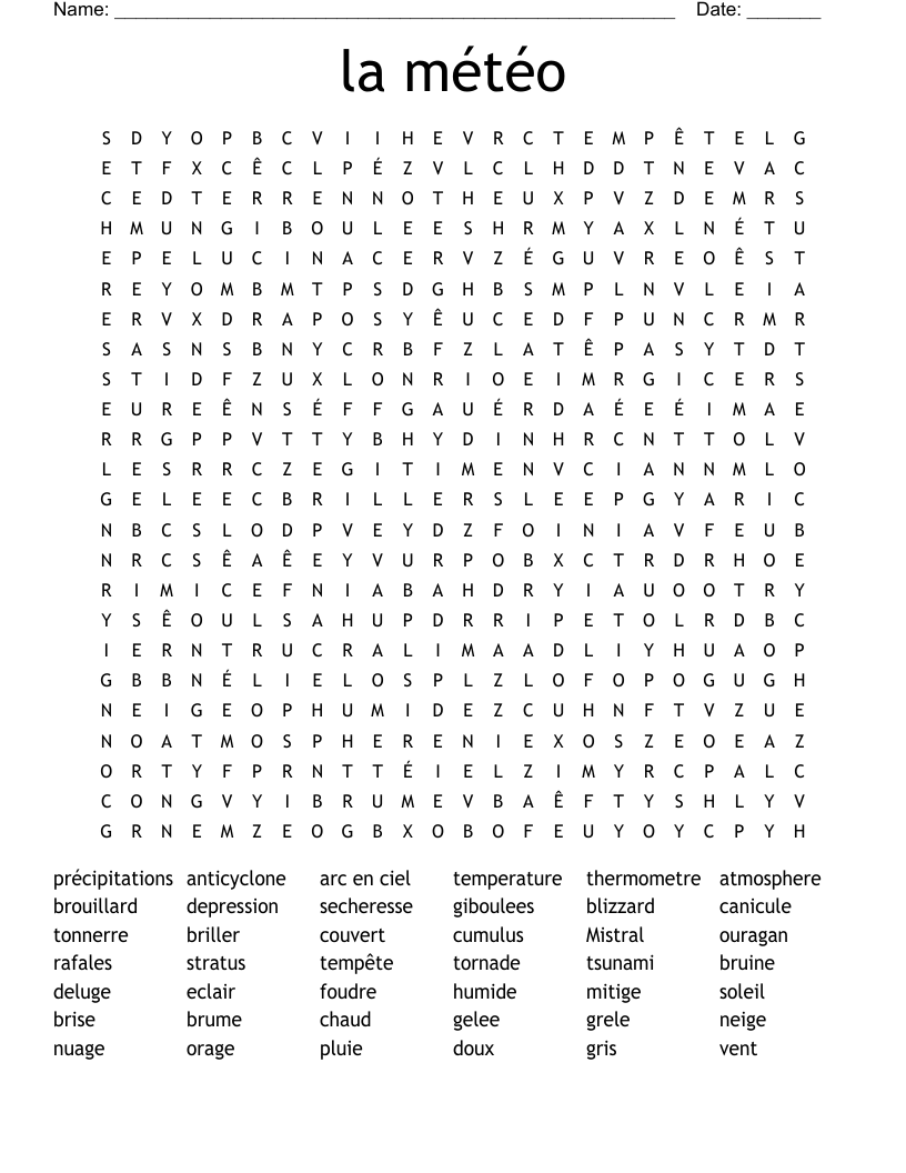 la météo Word Search