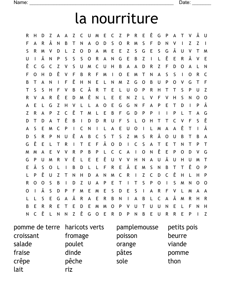 la nourriture Word Search