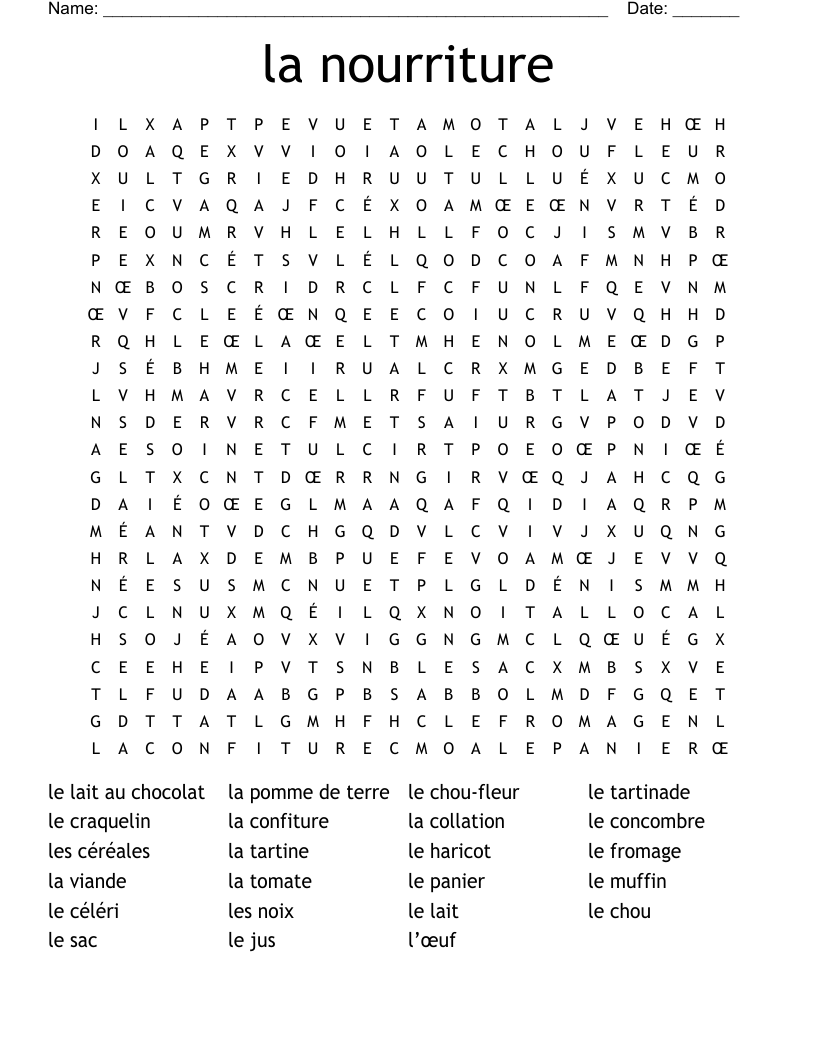 la nourriture Word Search