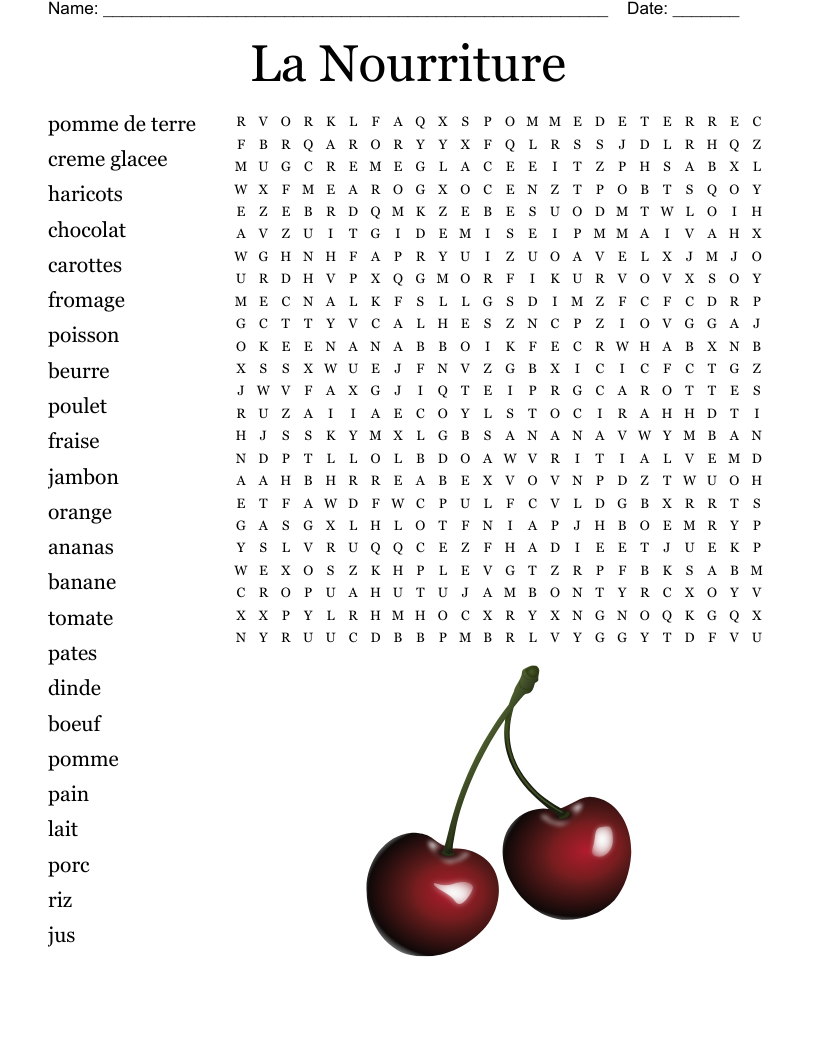 La Nourriture Word Search