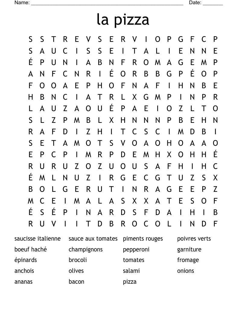la pizza Word Search