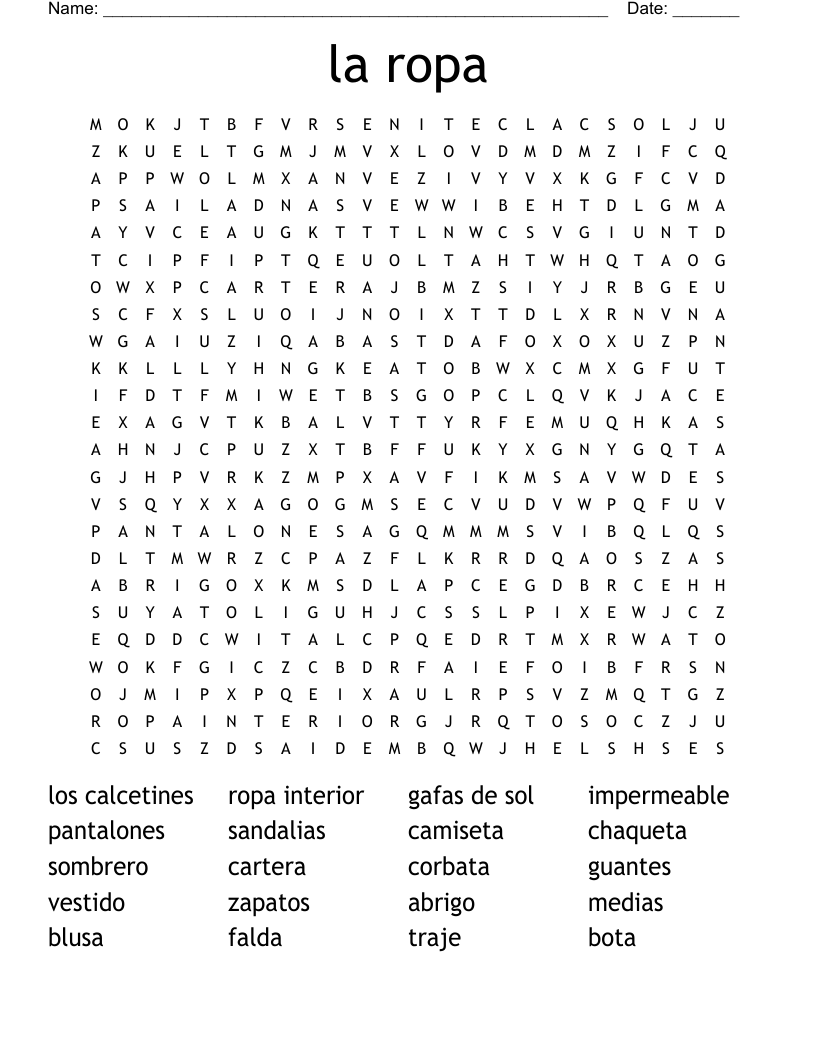la ropa Word Search