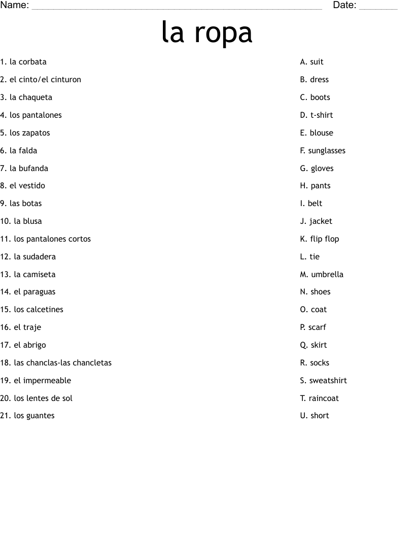 la ropa Worksheet