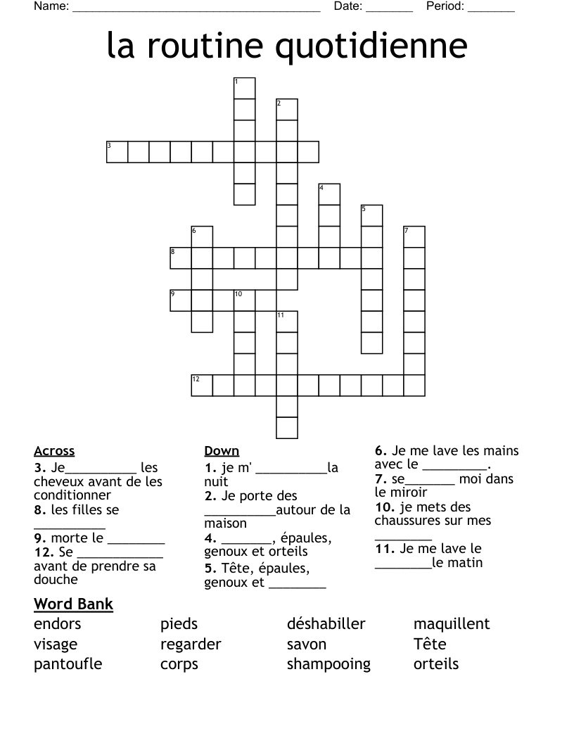 la routine quotidienne Crossword