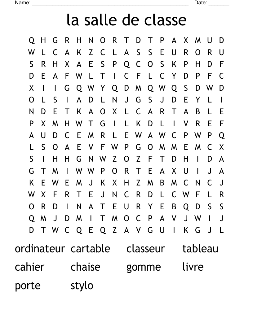 la salle de classe Word Search