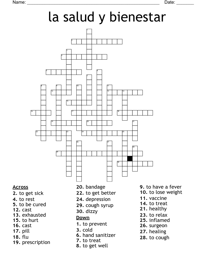 la salud y bienestar Crossword