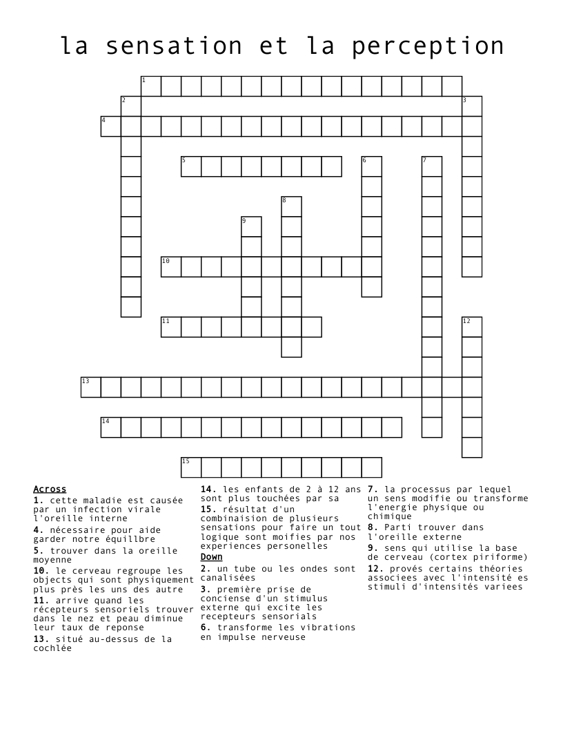 la sensation et la perception Crossword