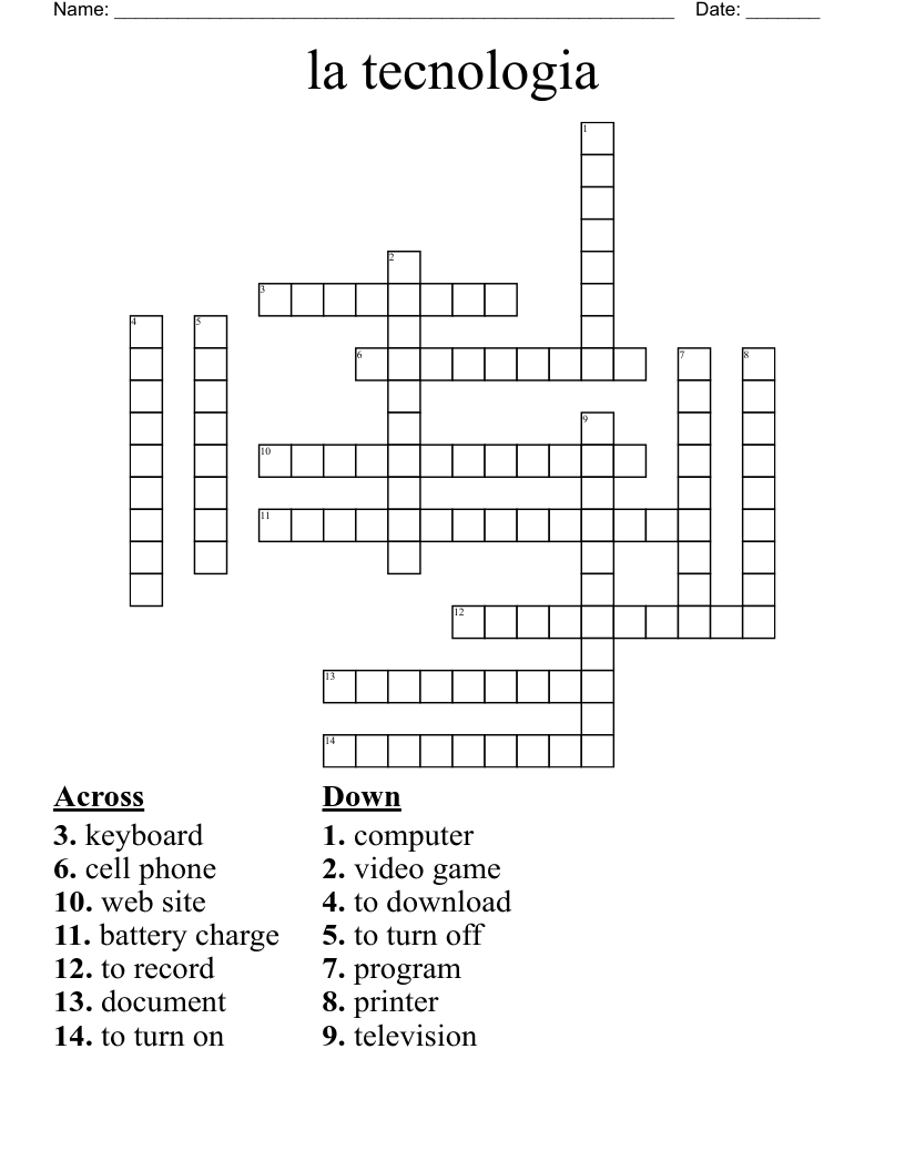 la tecnologia Crossword