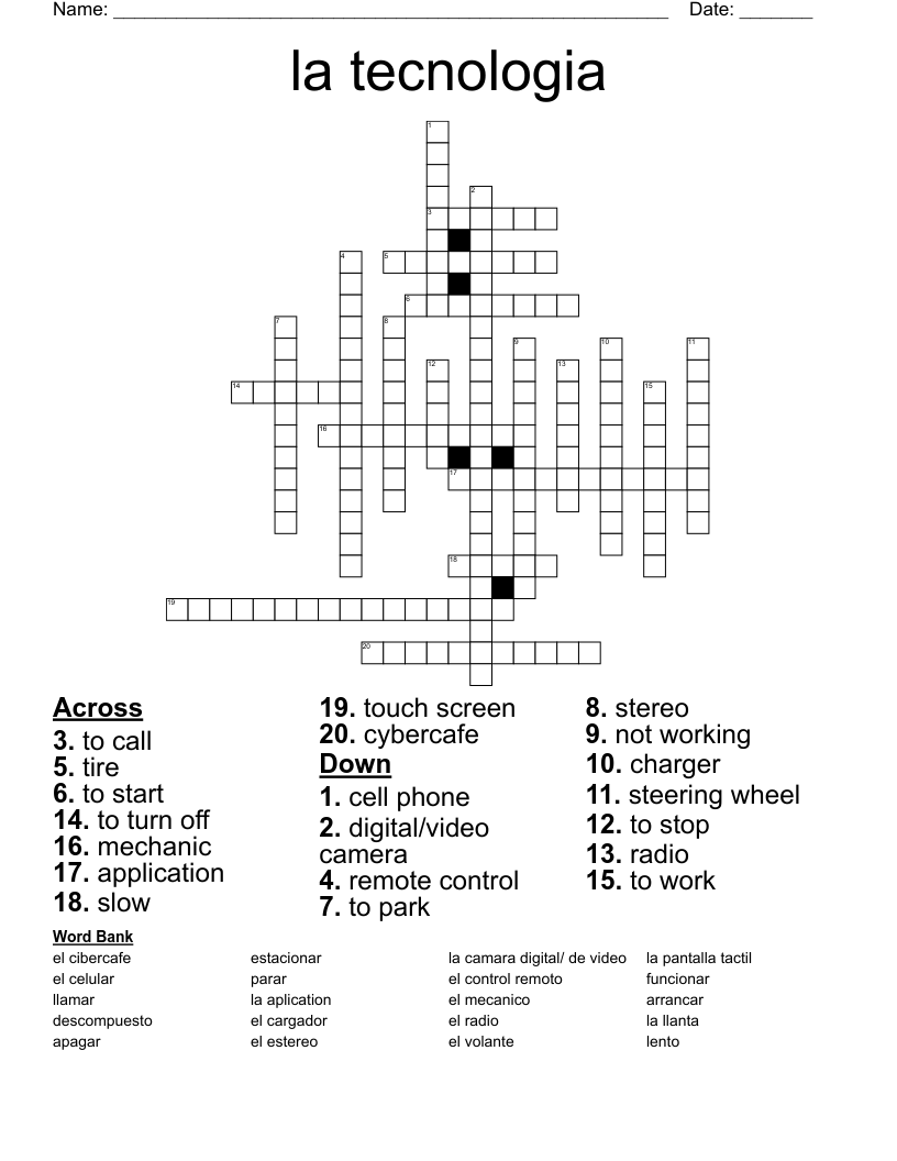 la tecnologia  Crossword
