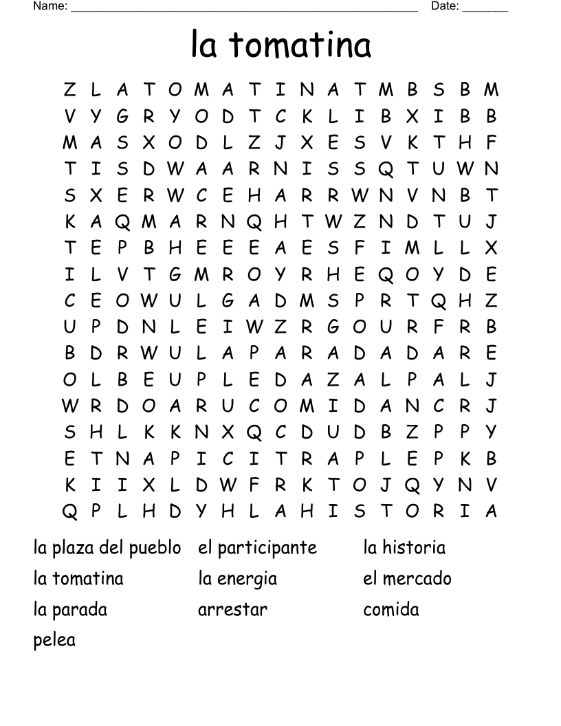 la tomatina Word Search