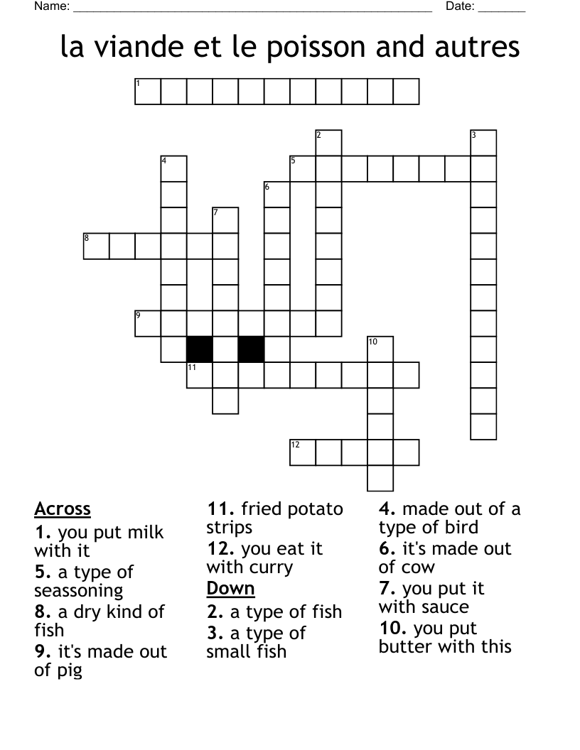 la viande et le poisson and autres Crossword