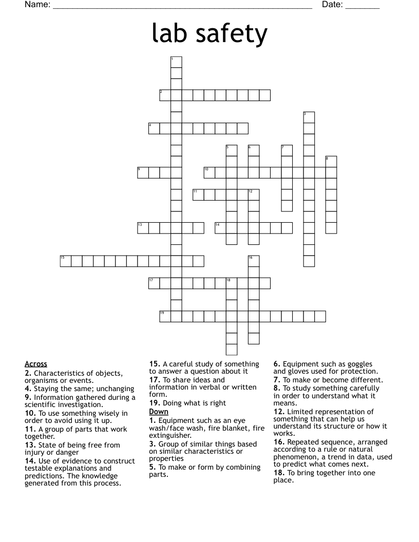 lab safety Crossword