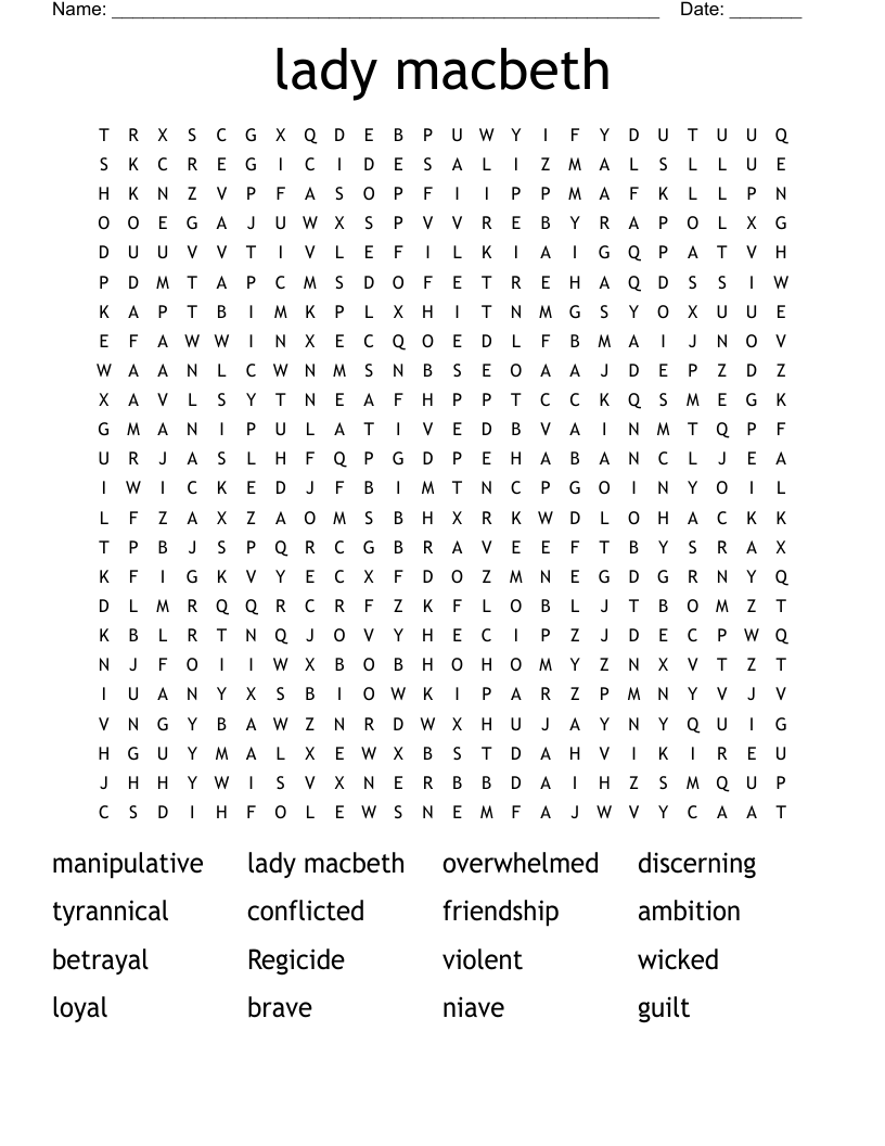 lady macbeth Word Search