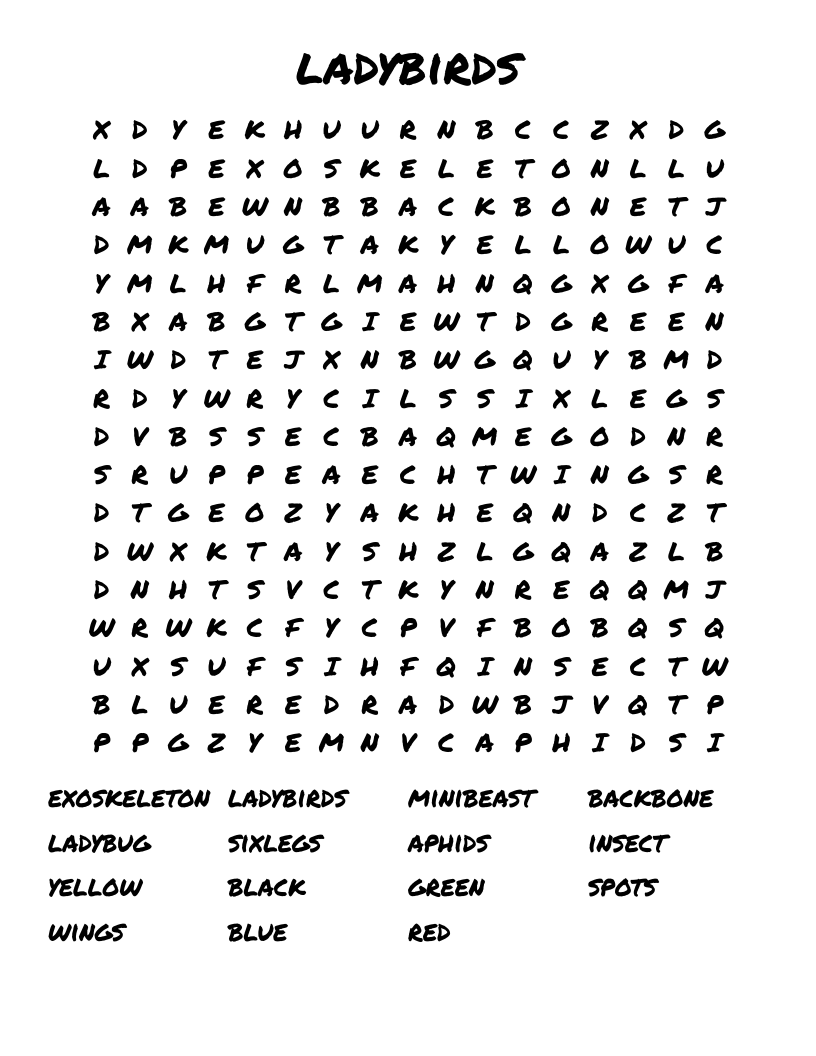 ladybirds Word Search