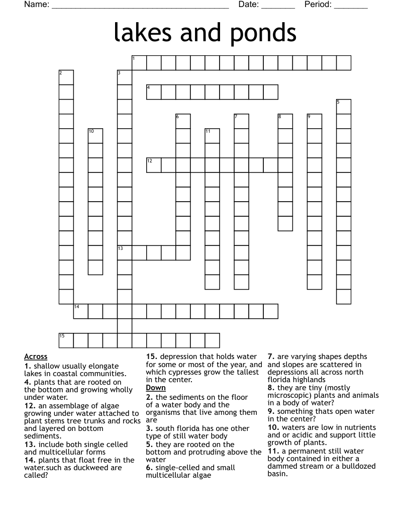 lakes and ponds Crossword