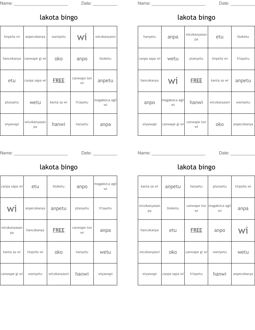 lakota bingo