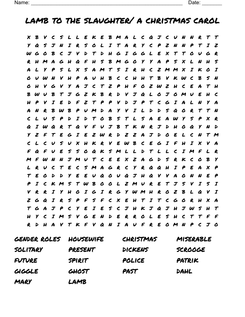 lamb to the slaughter/ a christmas carol Word Search