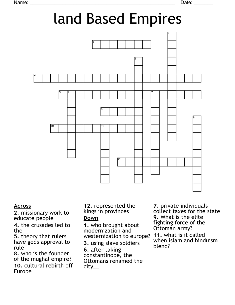 land Based Empires Crossword