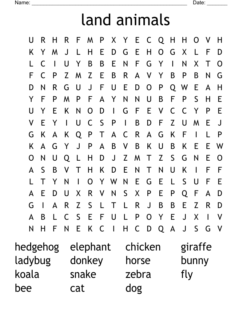 land animals Word Search