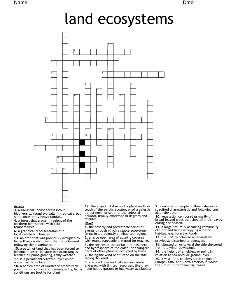 land ecosystems  Crossword
