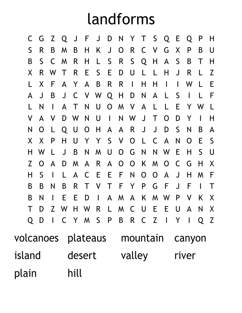 landforms Word Search