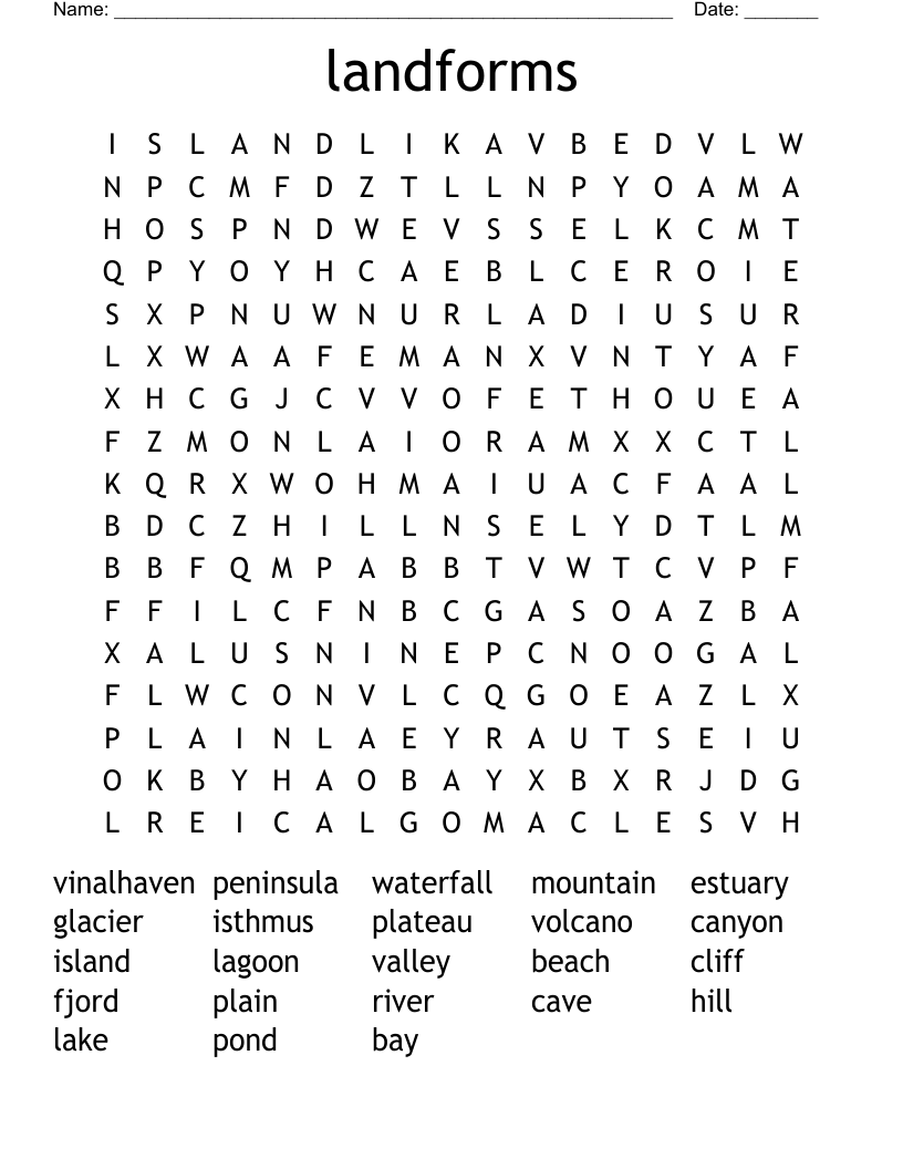 landforms Word Search
