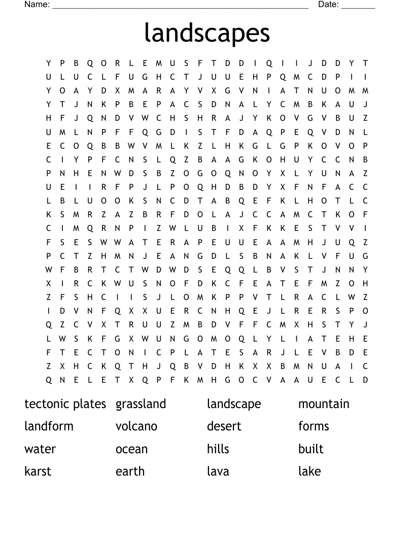 landscapes Word Search