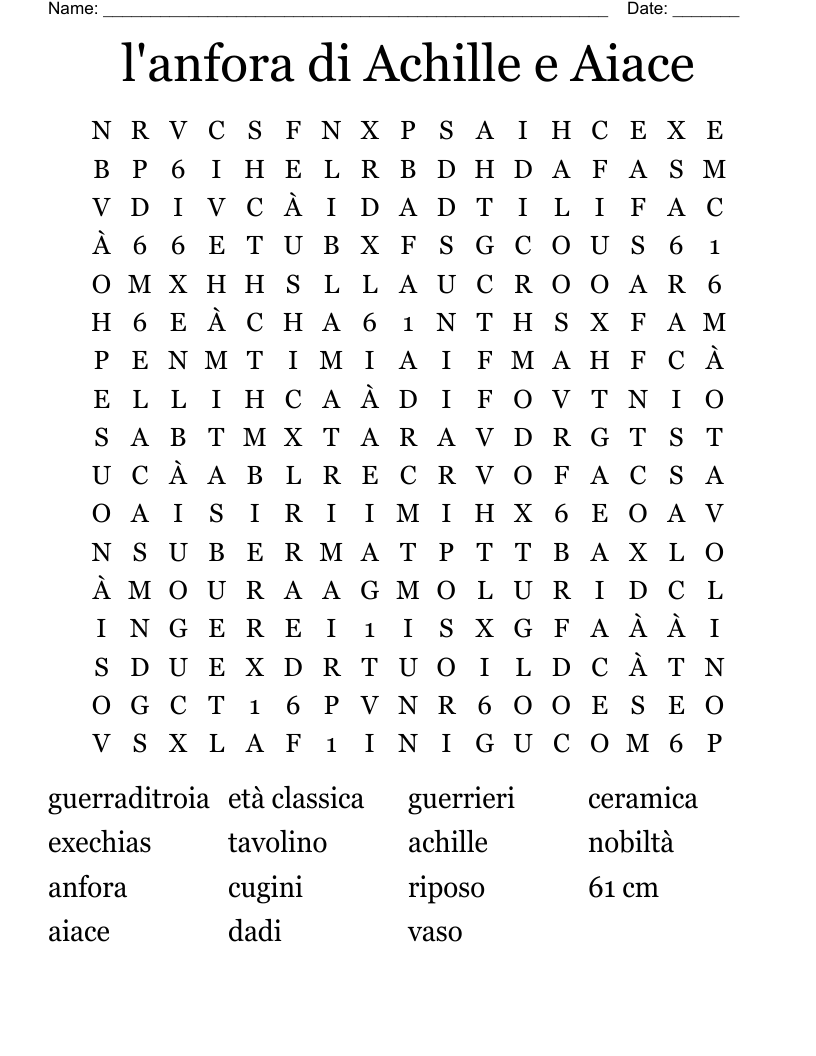 l'anfora di Achille e Aiace  Word Search