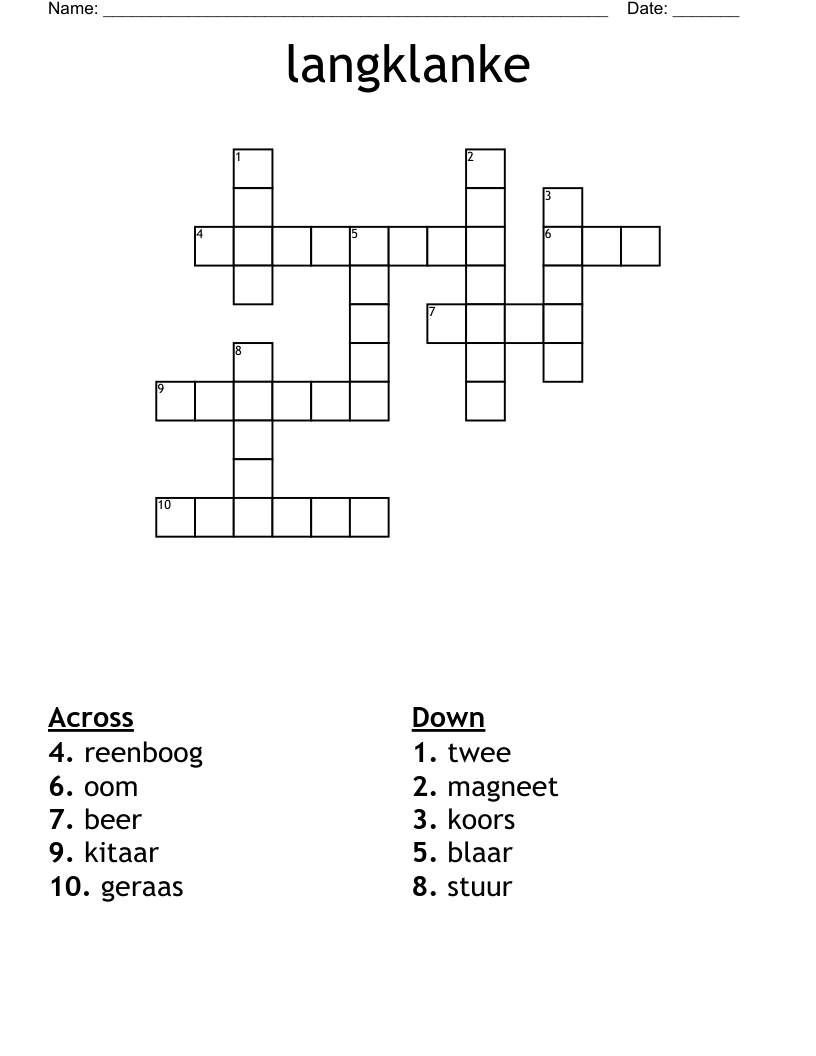 langklanke Crossword