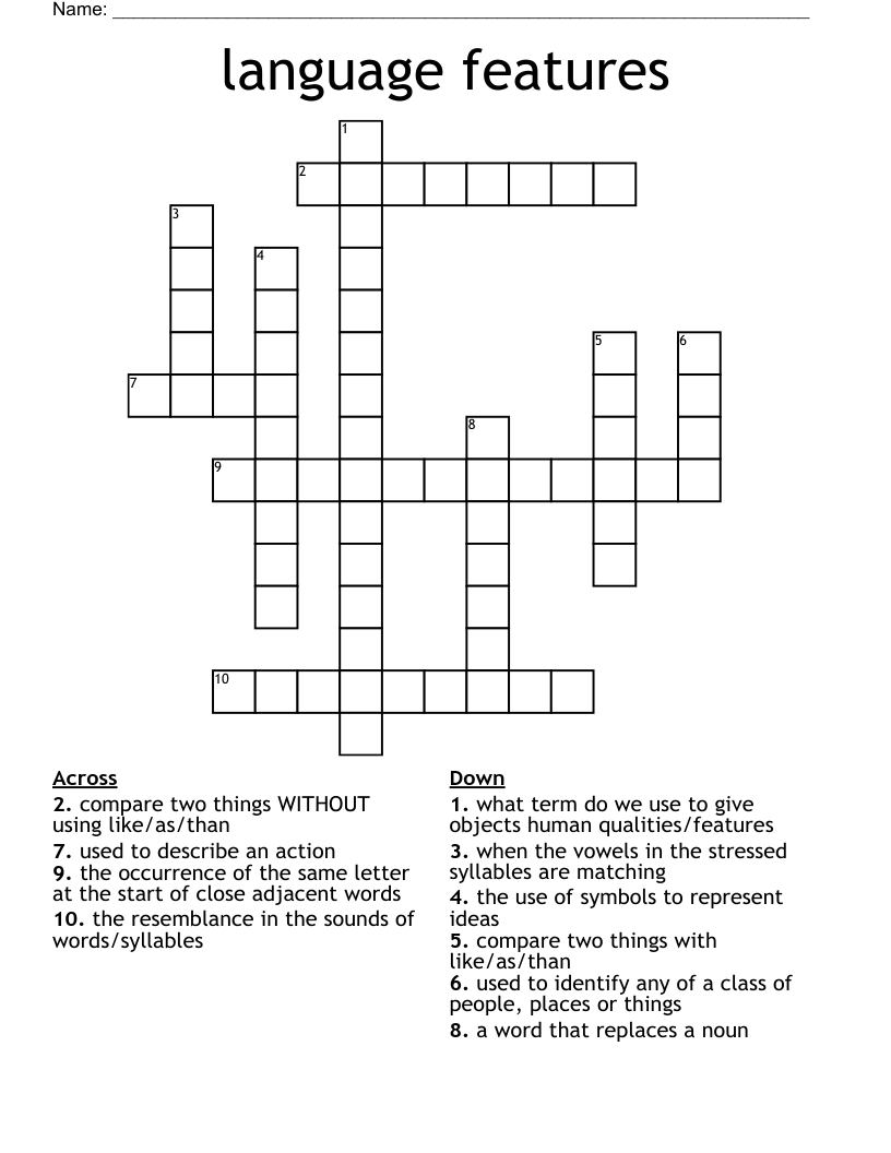 language features Crossword