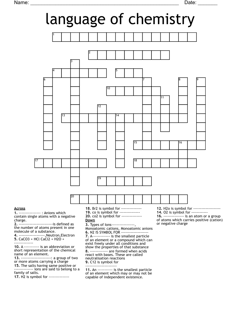 language of chemistry Crossword