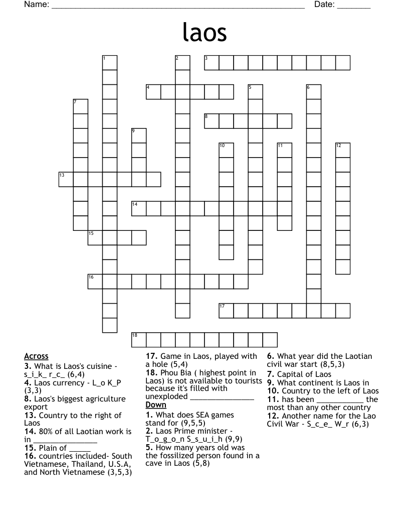laos Crossword