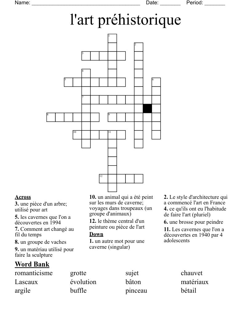 l'art préhistorique Crossword