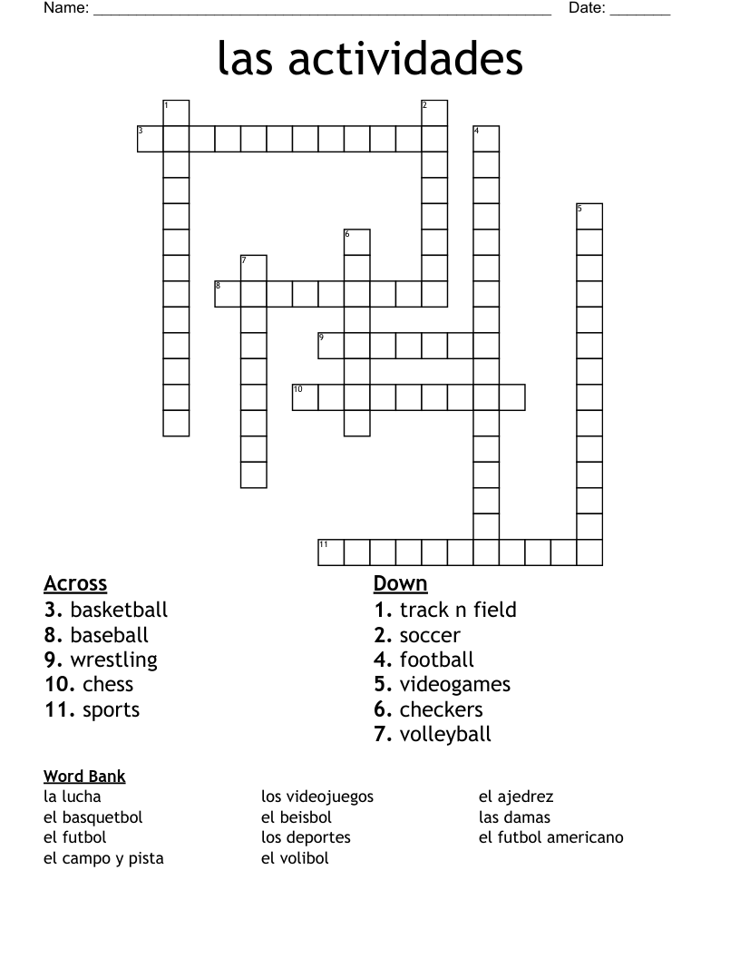 las actividades  Crossword