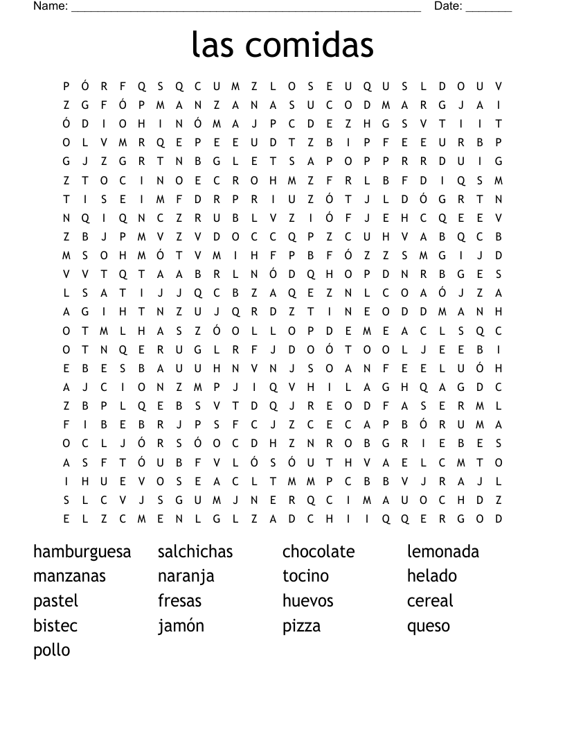 las comidas Word Search