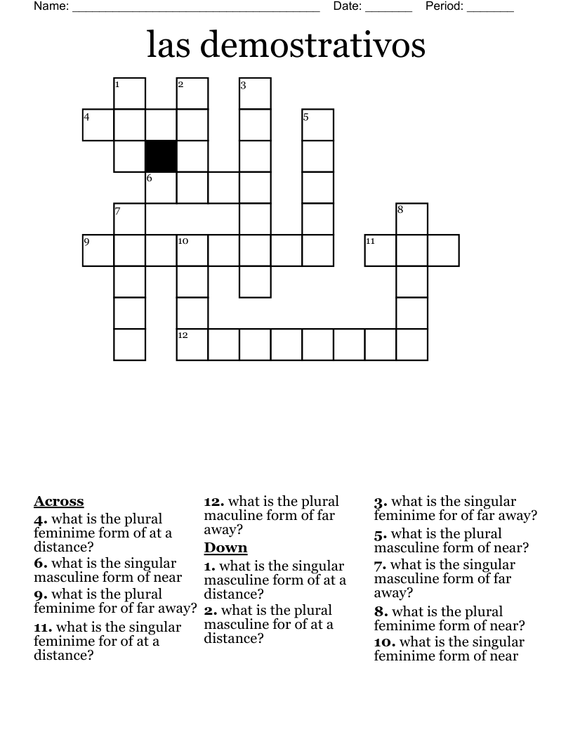 las demostrativos Crossword