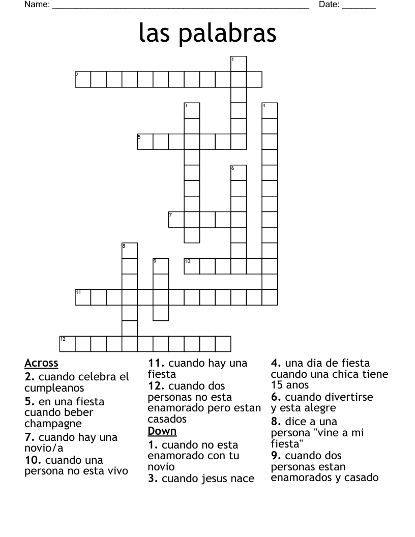 las palabras Crossword