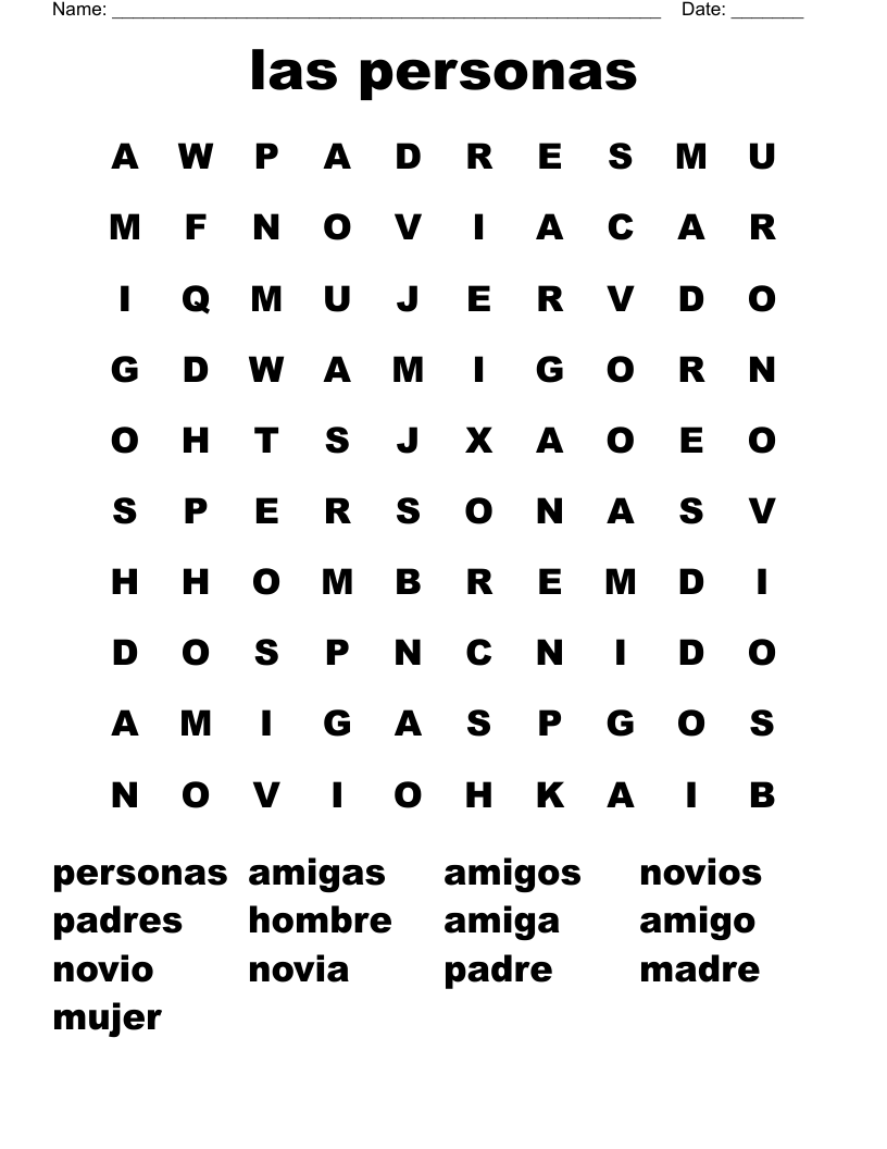 las personas Word Search