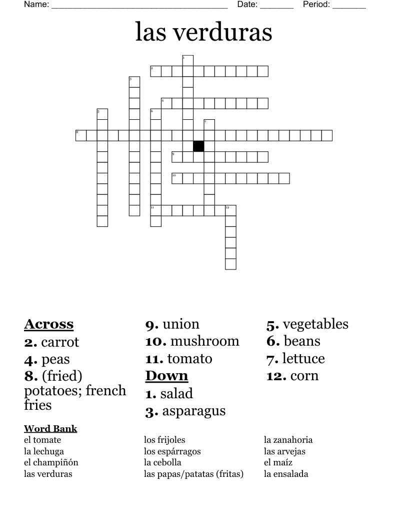 las verduras Crossword
