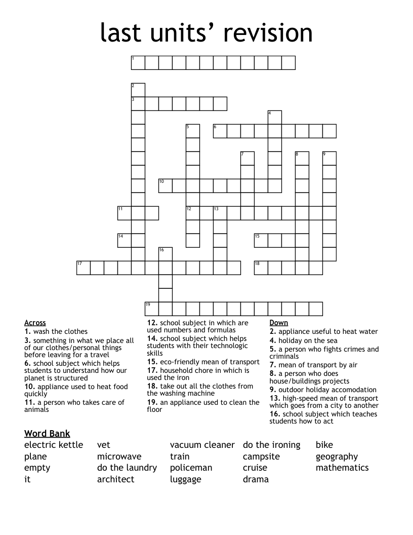 last units’ revision Crossword