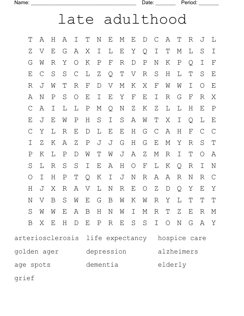 late adulthood Word Search