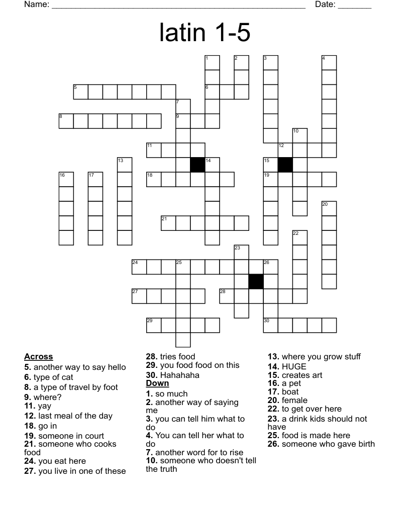 latin 1-5 Crossword