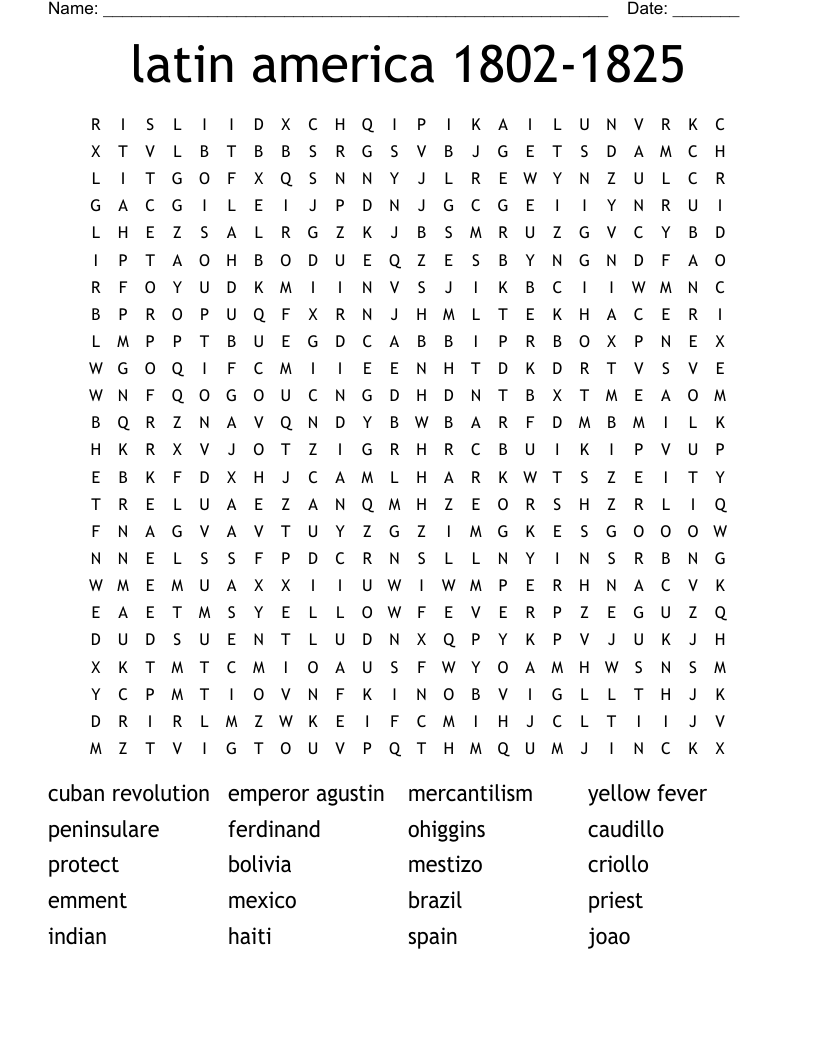 latin america 1802-1825 Word Search