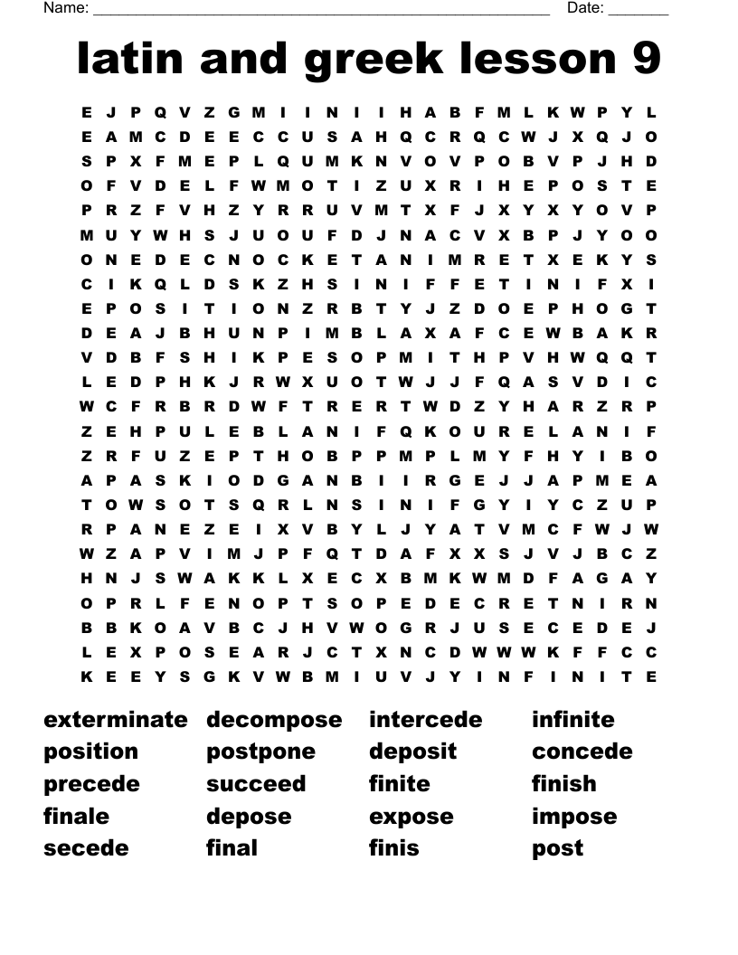 latin and greek lesson 9 Word Search